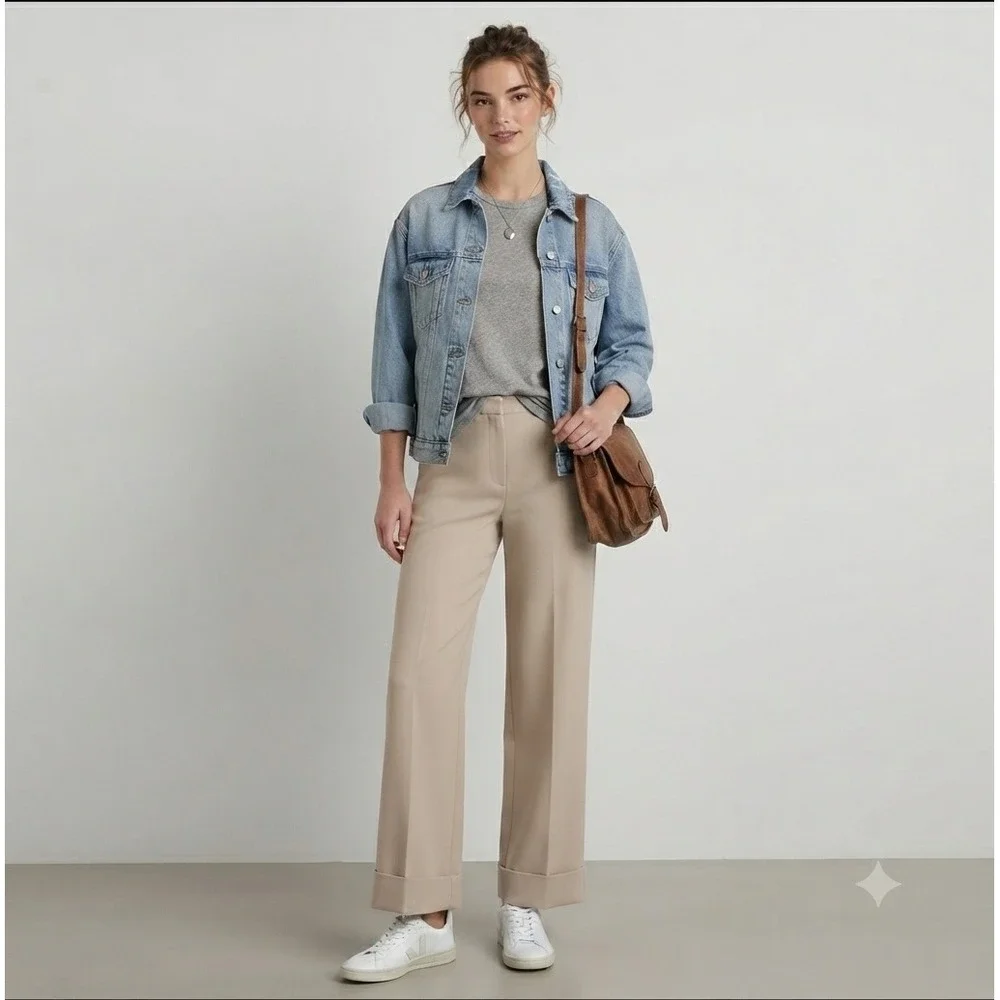 Abercrombie & Fitch Sloane Flat Front Tailored Pant Women 4 Beige Wide Leg Good - Picture 1 of 10
